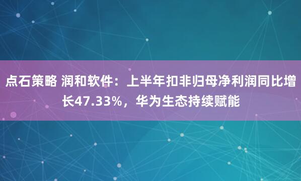 点石策略 润和软件：上半年扣非归母净利润同比增长47.33%，华为生态持续赋能